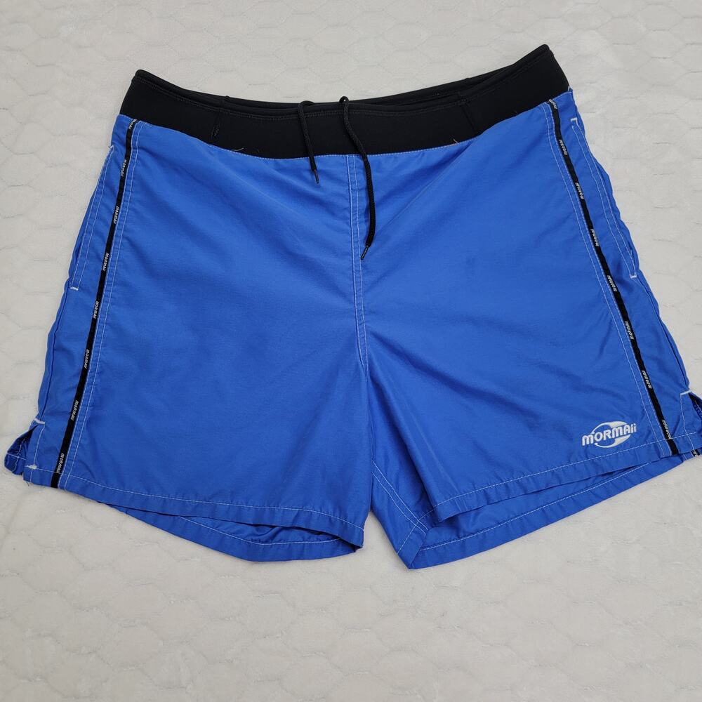 Mormaii Mens Board Shorts Size 36 Blue Black Mesh Lined Swim Trunks Y2K Surf